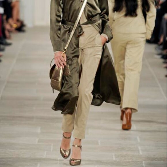 180. RALPH LAUREN COLLECTION Spring Summer 09 Khaki Straight Leg Linen Pants 31" - Picture 1 of 9